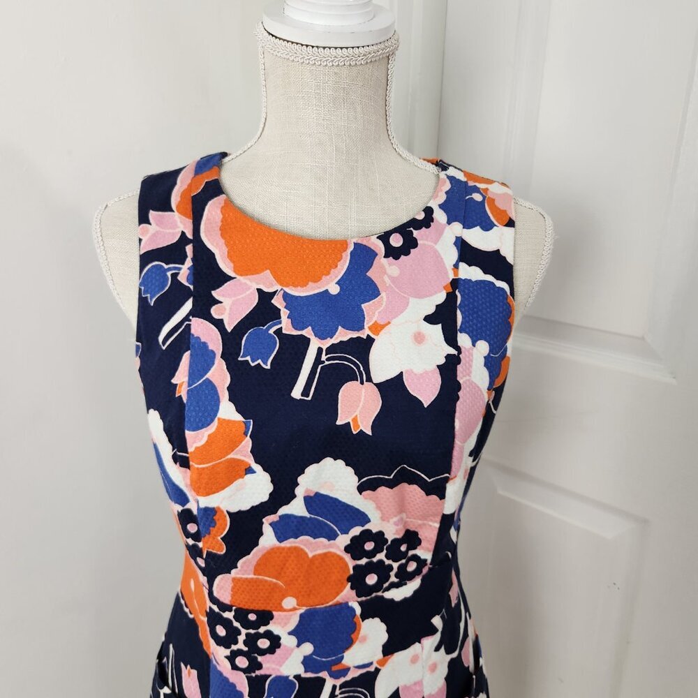 Boden Dress Womens 6 Blue Orange Floral Knee Modest Church Office Career - Picture 2 of 16